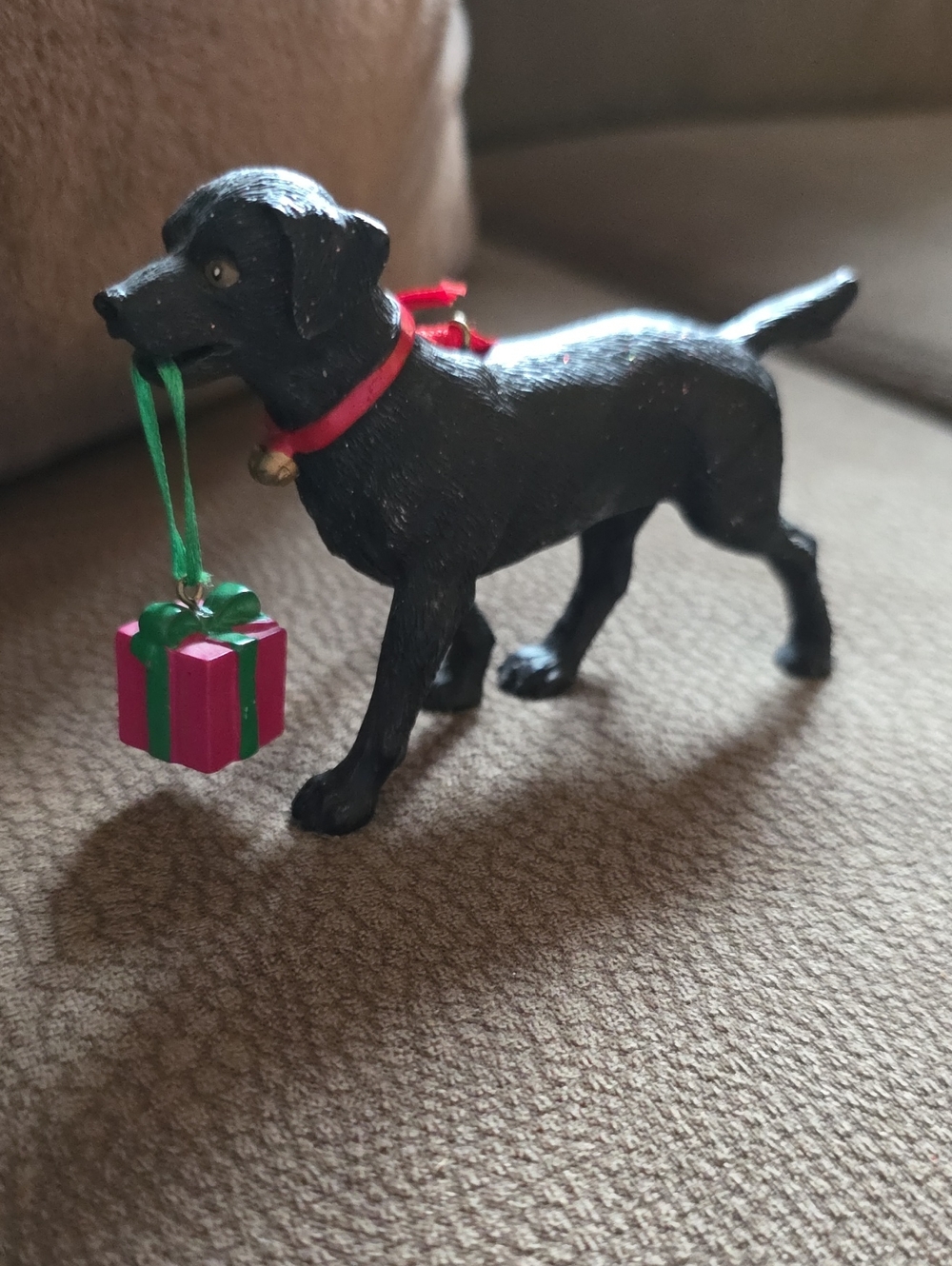 Black Labrador Dog Figurine Ornament with Red Collar and Gift
